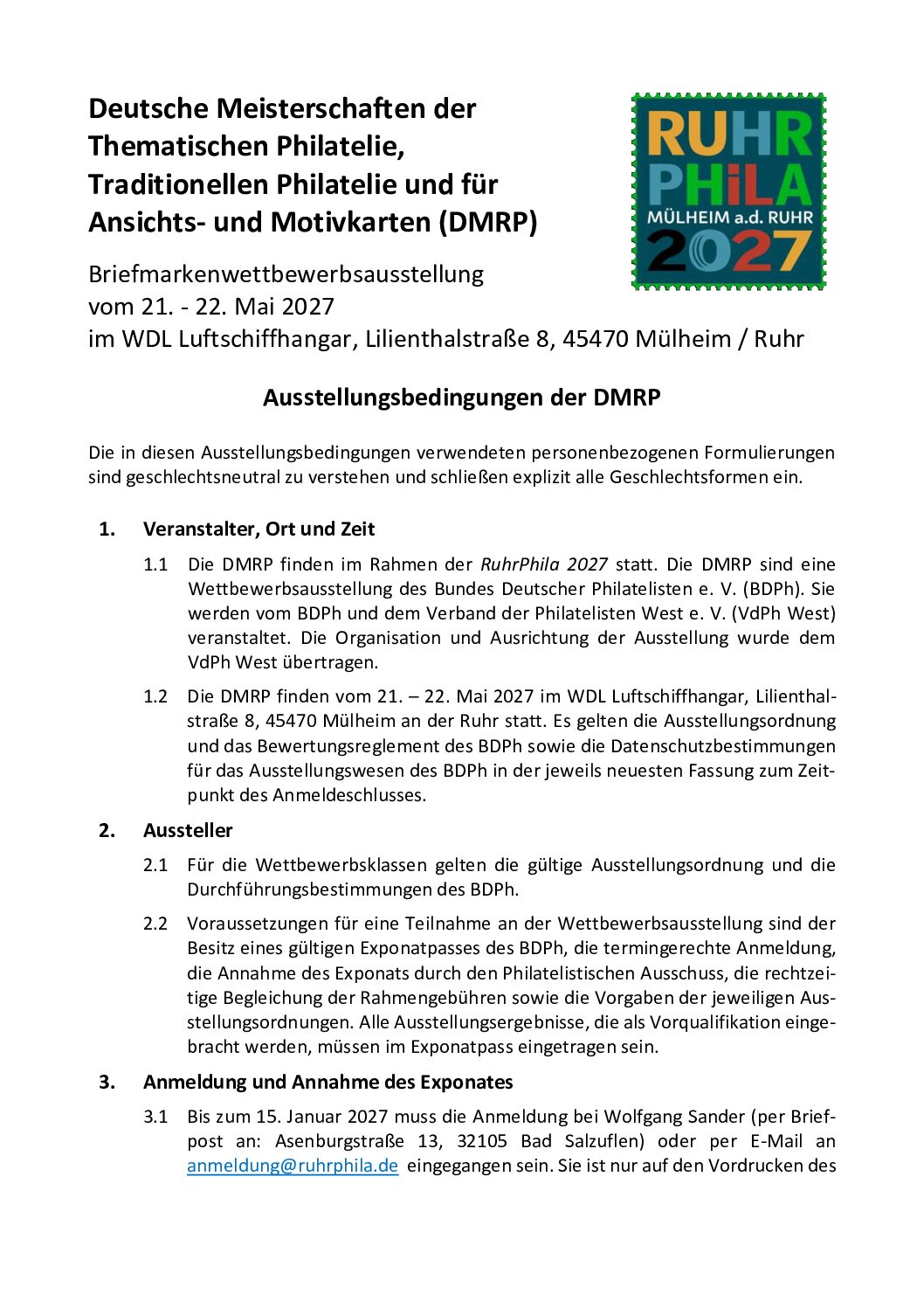 Ausstellungsbedingungen DMRP